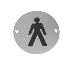 Frelan Hardware Male Pictogram Sign (75Mm Diameter), Satin Aluminium