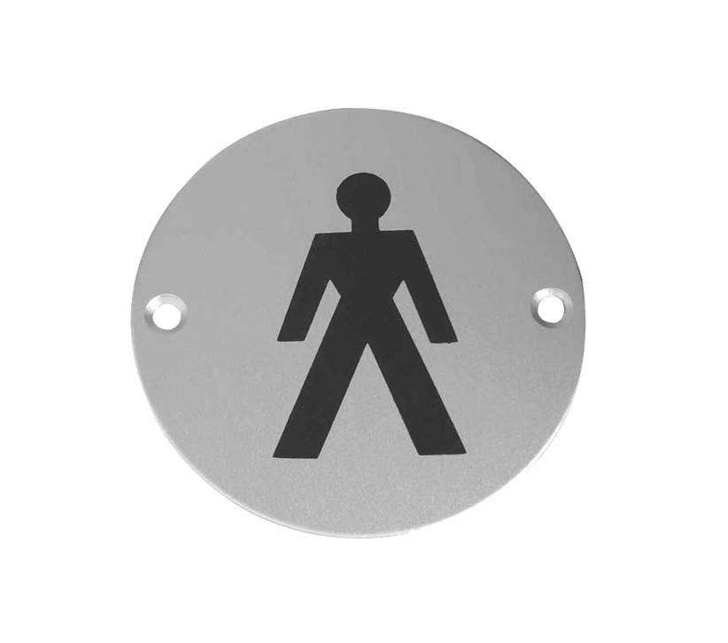 Frelan Hardware Male Pictogram Sign (75Mm Diameter), Satin Aluminium