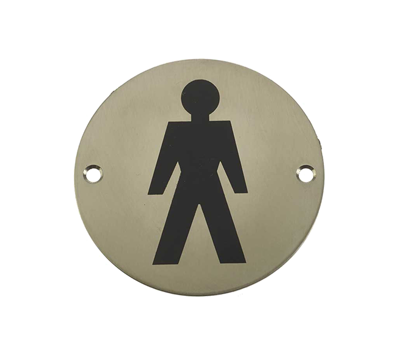 Frelan Hardware Male Pictogram Sign (75Mm Diameter), Satin Stainless Steel