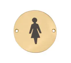 Frelan Hardware Female Pictogram Sign (75Mm Diameter), Polished Brass