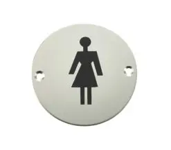 Frelan Hardware Female Pictogram Sign (75Mm Diameter), Polished Stainless Steel
