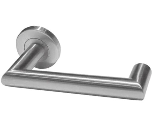 Carina Door Handles On Round Rose, Satin Stainless Steel (sold in pairs)