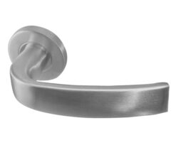 Nebula Door Handles On Round Rose, Satin Stainless Steel (sold in pairs)