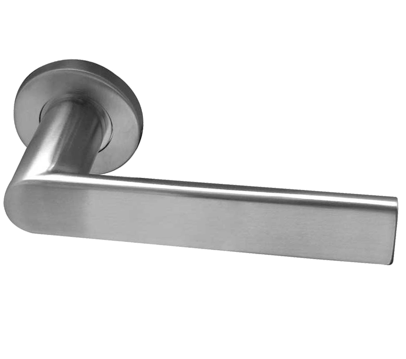 Frelan Hardware Sandrine Door Handles On Round Rose, Satin Stainless Steel (Sold In Pairs)