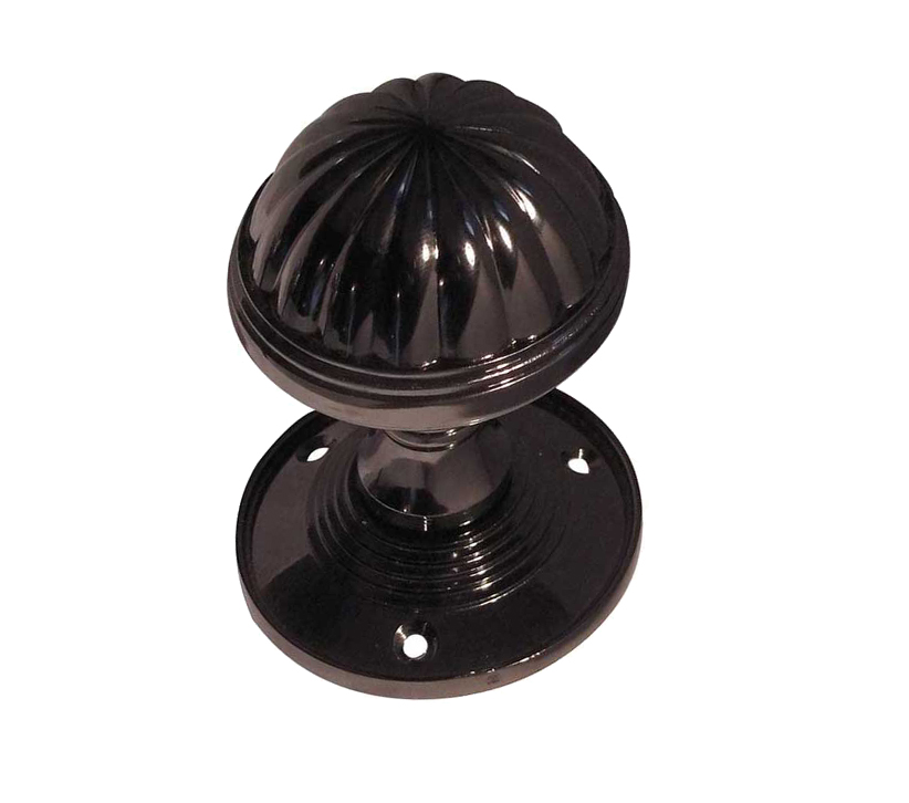 Frelan Hardware Fluted Mortice Door Knob, Polished Black Nickel (Sold In Pairs)