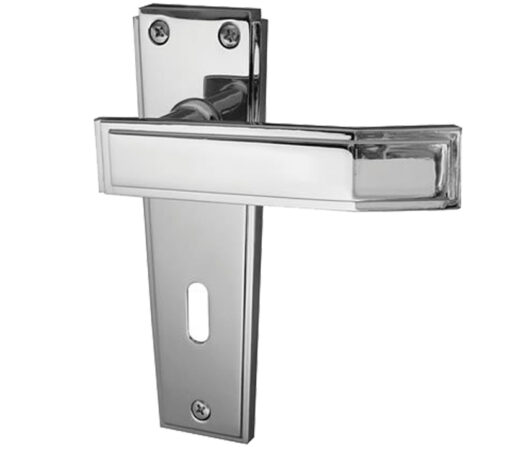 Deco Door Handles On Backplate, Polished Chrome