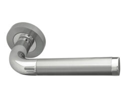 Twin Door Handle On Rose Polished Chrome/Satin Chrome