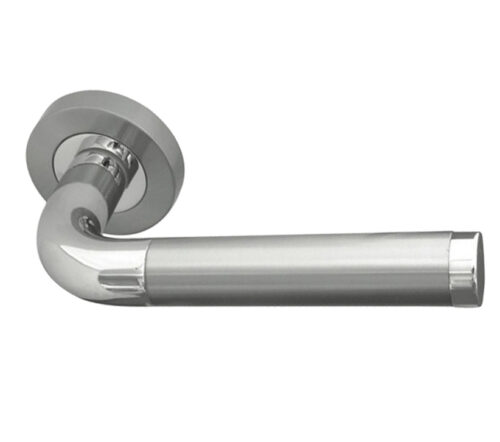 Twin Door Handle On Rose Polished Chrome/Satin Chrome