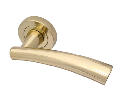 Paja Garda Door Handles On Round Rose, Polished Brass (sold in pairs)