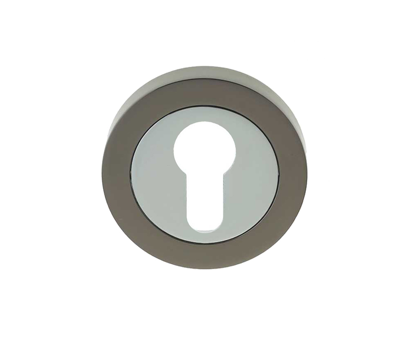 Frelan Hardware Euro Profile Escutcheon, Dual Finish Polished Chrome & Black Nickel