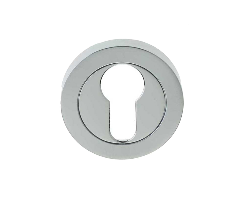 Frelan Hardware Euro Profile Escutcheon, Dual Finish Polished Chrome & Satin Chrome