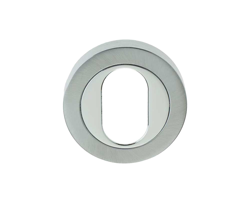 Frelan Hardware Oval Profile Escutcheon, Dual Finish Polished Chrome & Satin Chrome