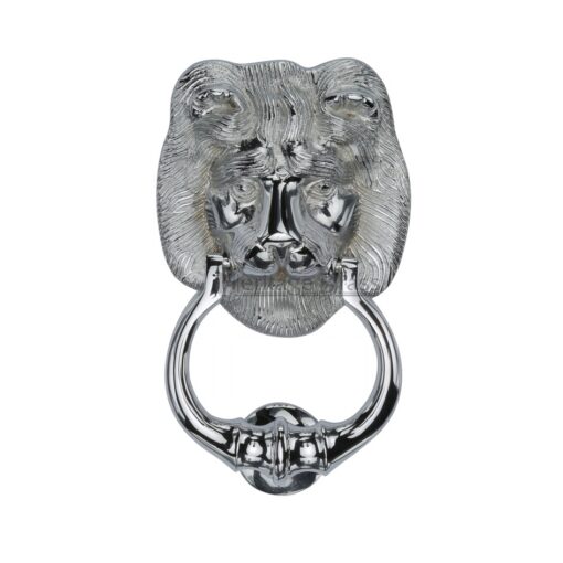 Heritage Brass Lion Head Door Knocker, Polished Chrome