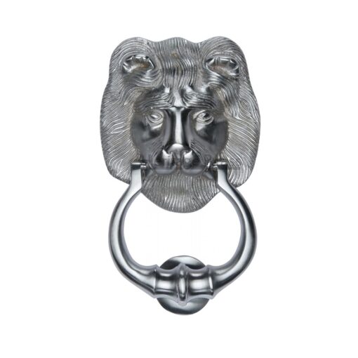 Heritage Brass Lion Head Door Knocker, Satin Chrome