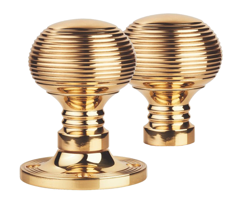 Manital Queen Anne Reeded 61Mm Diameter Base Rim Door Knobs, Polished Brass