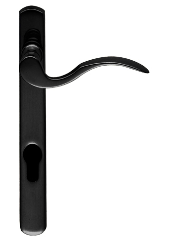 Scroll Narrow Plate, 92Mm C/C, Euro Lock, Black Powder Coat Door Handles (Sold In Pairs)