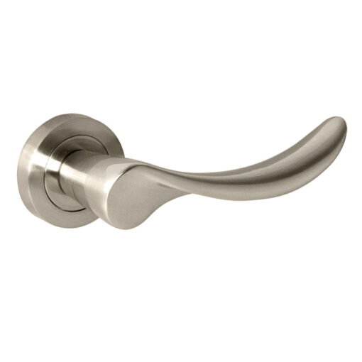 Mediterranean Malaga Lever Door Handle on Round Rose - Satin Nickel