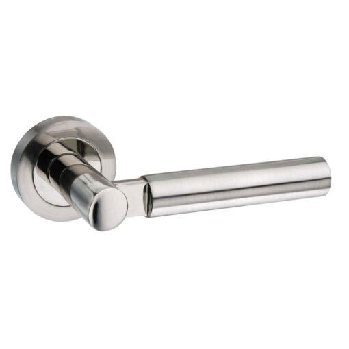 Mediterranean Palermo Lever Door Handle on Round Rose - Satin Nickel/Polished Nickel