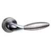 Mediterranean Oran Lever Door Handle on Round Rose - Satin Nickel/Polished Chrome