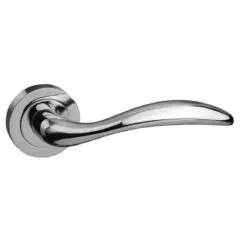 Mediterranean Ancon Lever Door Handle on Round Rose - Polished Chrome
