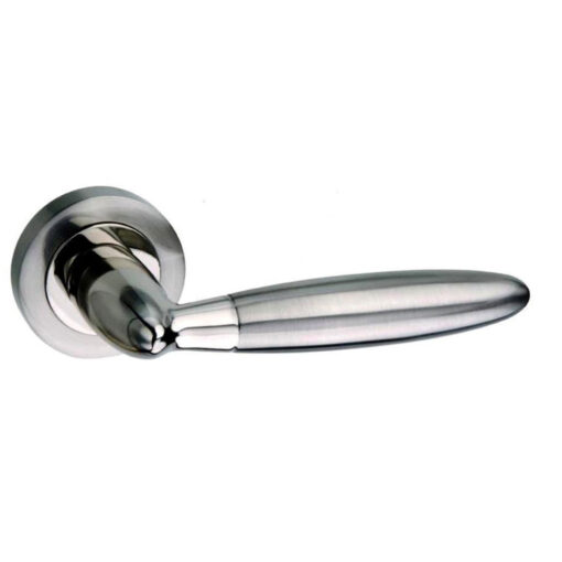 Mediterranean Gibraltar Lever Door Handle on Round Rose - Satin Nickel/Polished Nickel