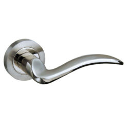 Mediterranean Valencia Lever Door Handle on Round Rose - Satin Nickel/Polished Nickel