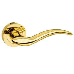 Mediterranean Barcelona Lever Door Handle on Round Rose - Polished Brass