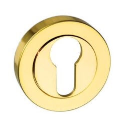 Mediterranean Euro Escutcheons on Round Rose - Polished Brass