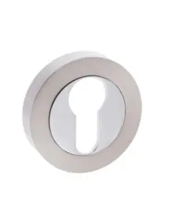 Mediterranean Euro Escutcheons on Round Rose - Satin Nickel/Polished Chrome