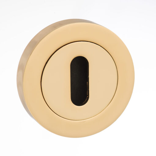 Mediterranean Key Escutcheons on Round Rose - Polished Brass