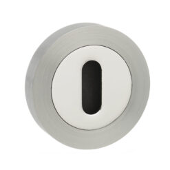 Mediterranean Key Escutcheons on Round Rose - Satin Nickel/Polished Chrome