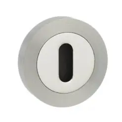 Mediterranean Key Escutcheons on Round Rose - Satin Nickel/Polished Chrome