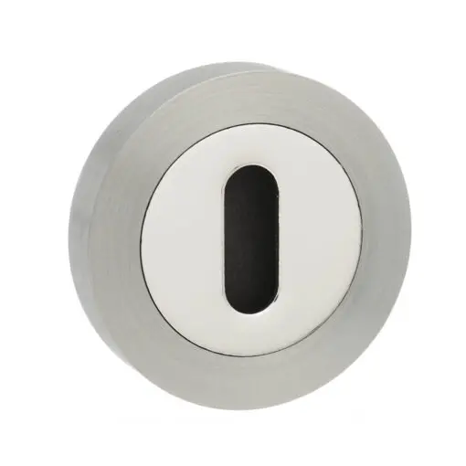 Mediterranean Key Escutcheons on Round Rose - Satin Nickel/Polished Chrome