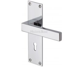 Heritage Brass Metro Low Profile Polished Chrome Door Handles On Backplate (Sold In Pairs)