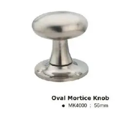 Oval Mortice Door Knob - 56mm - Polished Satin Chrome