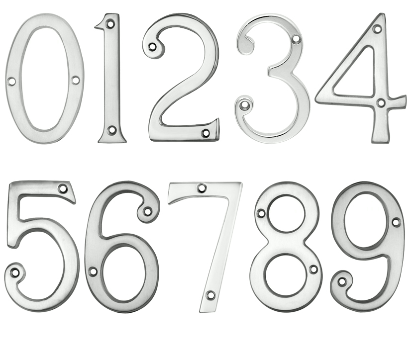 Face Fix Door Numerals (0-9), Satin Chrome