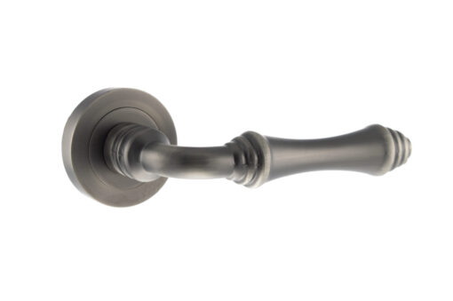 Old English Durham Lever Door Handle on Round Rose - Matt Gun Metal