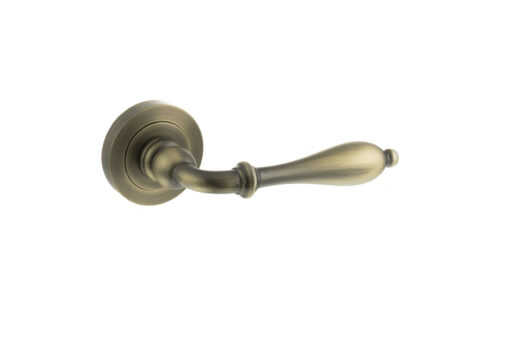 Old English Wrexham Lever Door Handle on Round Rose - Matt Antique Brass