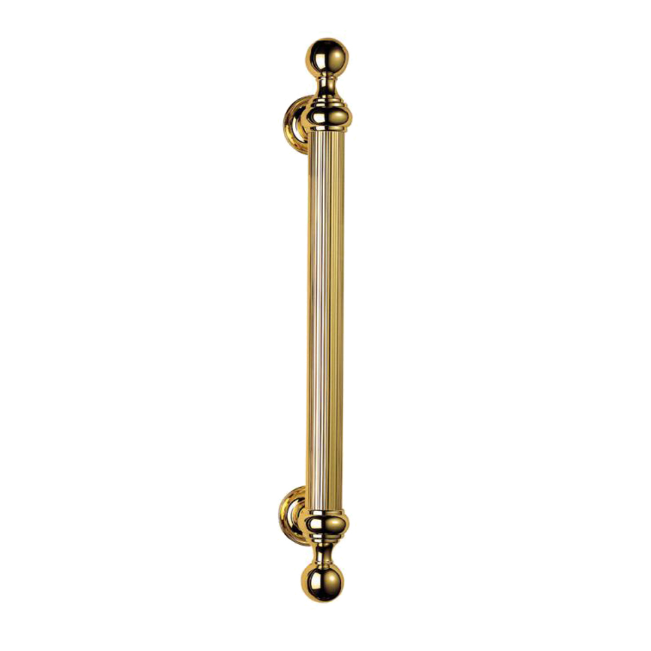 Reeded Grip Pull Handle On Rose (354Mm C/C), Polished Brass