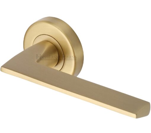 Heritage Brass Pyramid Satin Brass Door Handles On Round Rose (Sold In Pairs)