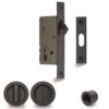 Heritage Brass Round Flush Handle Sliding Door Privacy Lock Set, Matt Black