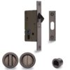 Heritage Brass Round Flush Handle Sliding Door Privacy Lock Set, Matt Bronze