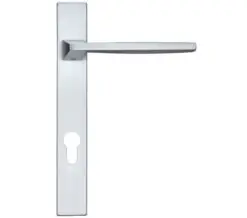 Zoo Hardware Rosso Maniglie Pavo Euro Lock Multi Point Door Handles On Narrow 220Mm Backplate, Satin Chrome (Sold In Pairs)
