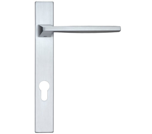 Zoo Hardware Rosso Maniglie Pavo Euro Lock Multi Point Door Handles On Narrow 220Mm Backplate, Satin Chrome (Sold In Pairs)