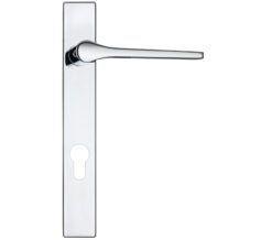 Zoo Hardware Rosso Maniglie Draco Euro Lock Multi Point Door Handles On Narrow 220Mm Backplate, Polished Chrome (Sold In Pairs)