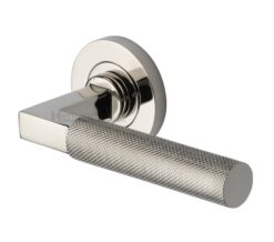 Heritage Brass Signac Knurled Door Handles On Round Rose, Polished Nickel (Sold In Pairs)