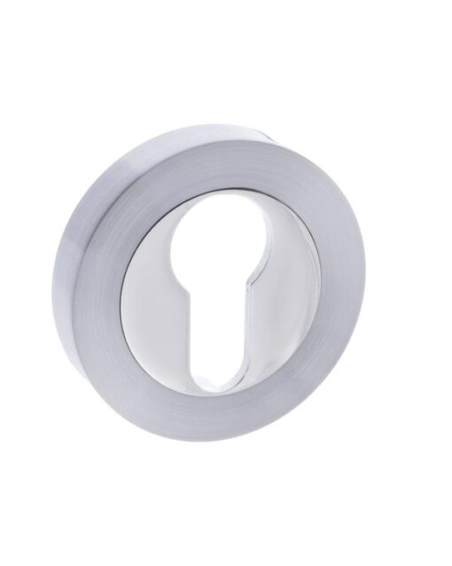 Mediterranean Euro Escutcheons on Round Rose - Satin Chrome/Polished Chrome