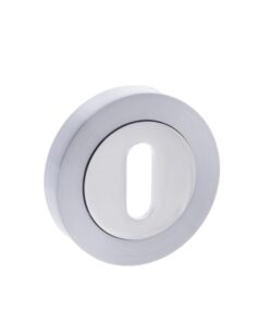 Mediterranean Key Escutcheons on Round Rose - Satin Chrome/Polished Chrome