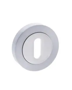Mediterranean Key Escutcheons on Round Rose - Satin Chrome/Polished Chrome