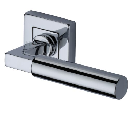 Heritage Brass Bauhaus Sq Polished Chrome Door Handles On Square Rose (Sold In Pairs)